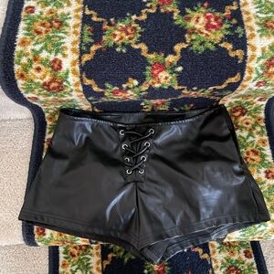 Sleek Black Lace-Up High Waist Women's Shorts